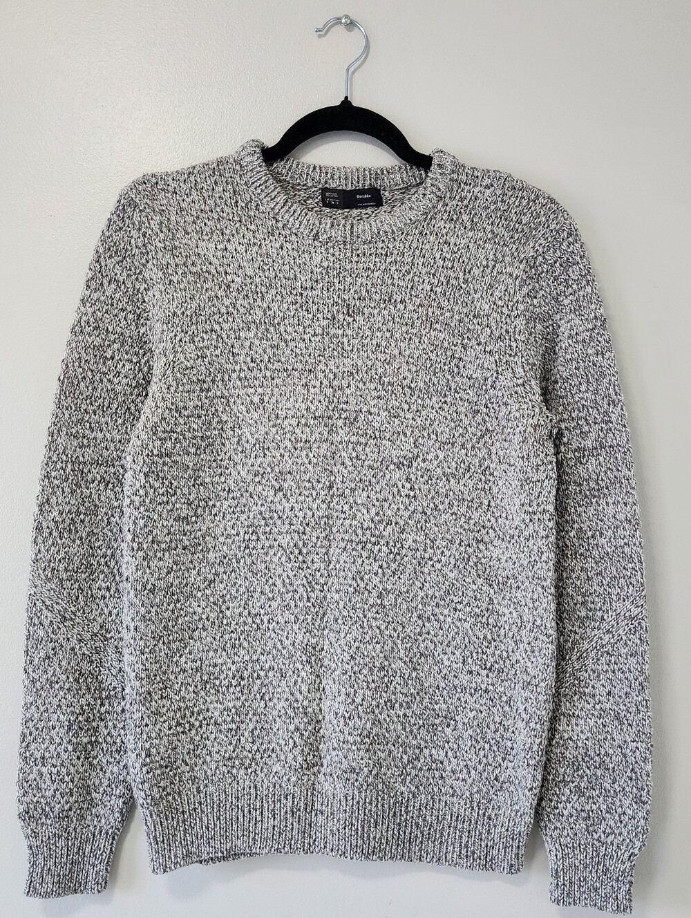 Bershka Men's Marled Chunky Knit Sweater Size S Gray